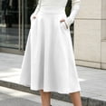 thumbnail image 2 of Lmueinov Plus Size Skirts for Women Casual Elastic High Waist Midi Skirt with Pockets Solid Color Flowy Work Office Fall Winter Skirts S-3XL, 2 of 7
