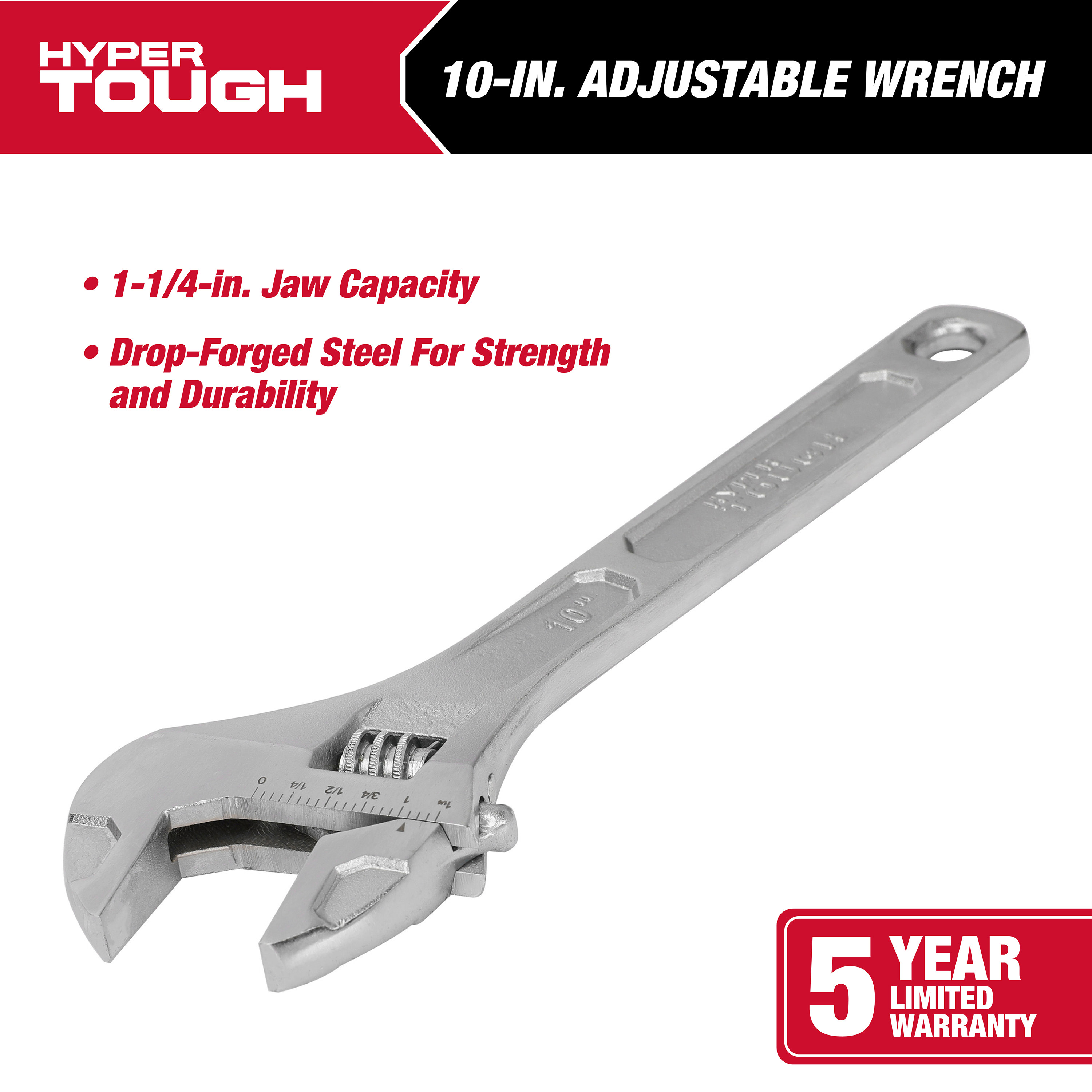Llave Ajustable de 10 Pulgadas Hyper Tough, Construcción de Acero, Modelo 43181 2