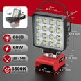 thumbnail image 2 of Portable LED Work Light for Milwaukee 18v Battery, 60W 6000LM Cordless Flood Lights with Low Voltage Protection and USB & Type C Charger Port, 2 of 8
