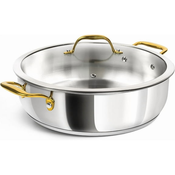 12 Inch Stainless Steel Pan with Lid - Large Saute Pan with Lid, Deep Frying Pan Dishwasher & Oven-Safe, All Cooktops Compatible, 6 Quart