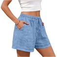 thumbnail image 4 of Lumtrix Shorts For Women Summer Casual Lace Elastic Waist Drawstring Cute Eyelet Boho Lounge Shorts Beach Vacation Outfits Sky Blue 2XL, 4 of 5