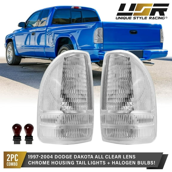 Clear Lens Tail Lights w/ Bulbs L R Pair For 97-04 Dodge Dakota Pickup Trucks
