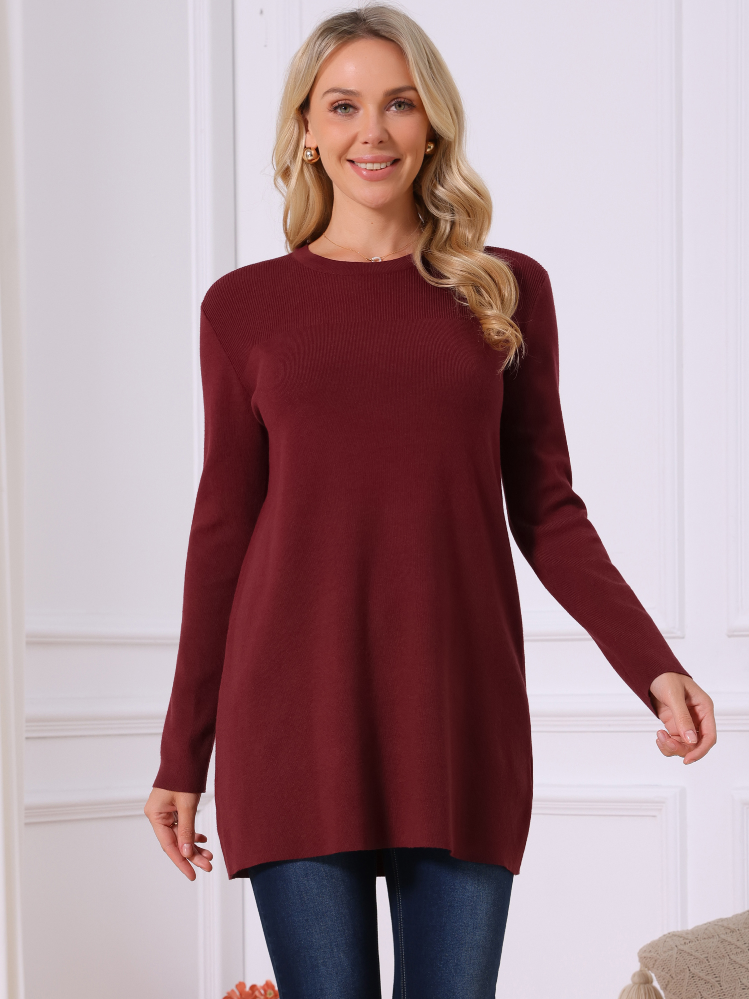 DARING DIVA Pullover Sweater Crewneck Long Sleeve Top S Wine Red
