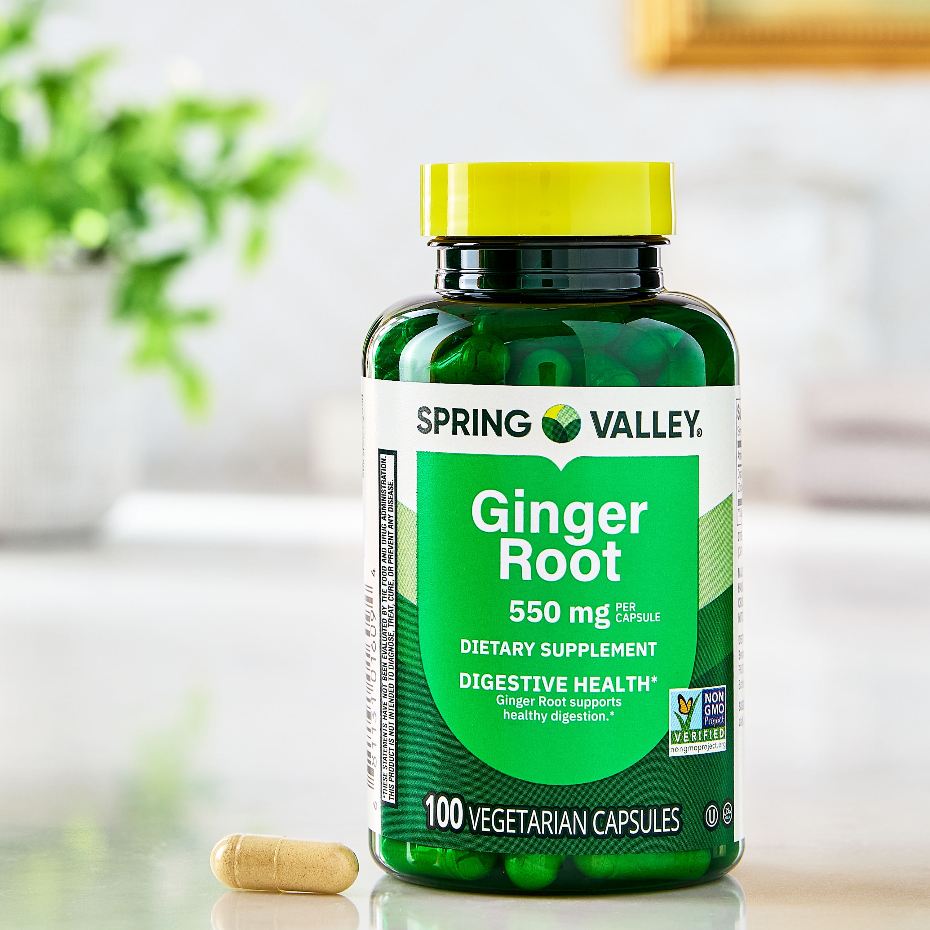 Spring Valley - Brandclub - Spring Valley Ginger Root Dietary Supplement  Capsules for Digestive Health, 550 mg, 100 Count, image size:3000x3000
