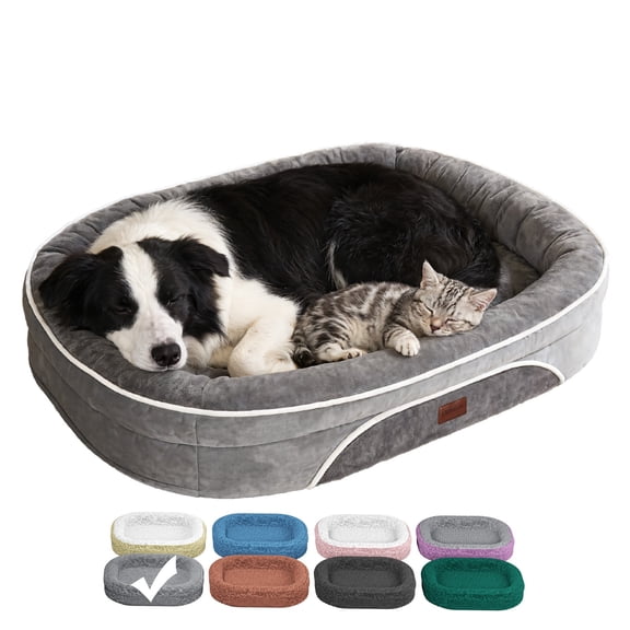Ophanie 35in Luxury Sofa-Style Pet Orthopedic Bed for Large and Medium Dogs – Removable Machine-Washable Plush Cover, 4-Sided Bolster, Non-Slip Bottom, Size 35"x28"x6" Gray