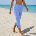 thumbnail image 5 of JOANKDMI Linen Capri Pants for Women No Drawstring Elastic Waisted Straight Leg Comfortable Side Slit Bottoms Summer Casual Vacation Beach Trousers with Pockets, 5 of 8