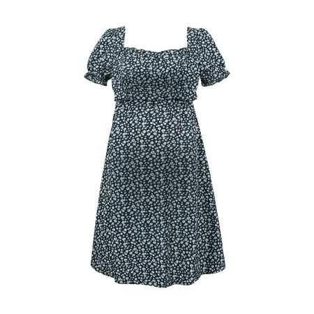 

Summer Saving Clearance! Kukoosong Women Dresses Fashion Little Flower Print Ruffles Cotton Round Neck Short Sleeve Maternity Breastfeeding Clothes Maternity Dress Green XL