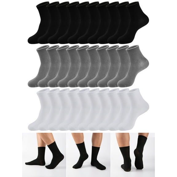 FLYRUN 30 Pairs Mens Lightweight Crew Socks Long Socks Thin