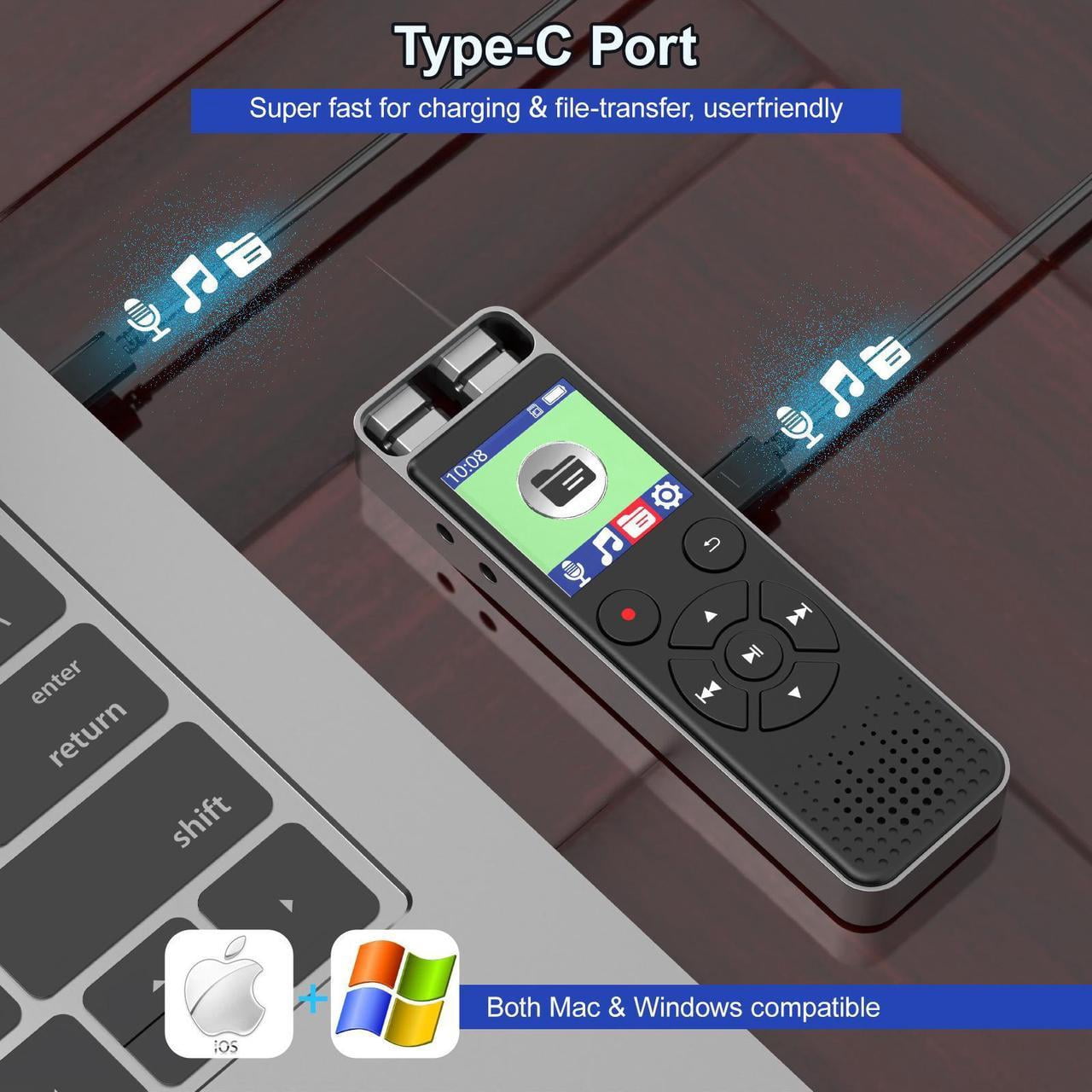 Digital Voice Recorder Voice Activated Recorder for Lectures, Meetings, Interviews - Sound Audio Recorder Dictaphone Recording Device with Playback,MP3 Player,Type C [128GB]