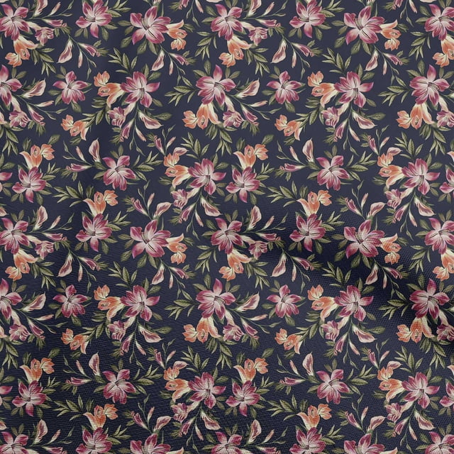 oneOone Coton Cambric Noir Tissu Floral Rétro Matériel de Couture Tissu Imprimé par la Cour 42 Pouces de Large