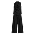 thumbnail image 6 of YYV Two Piece Sets for Women Summer Casual Two Piece Set Lapel Top and Wide Leg Pants Lounge Outfit Black M, 6 of 6