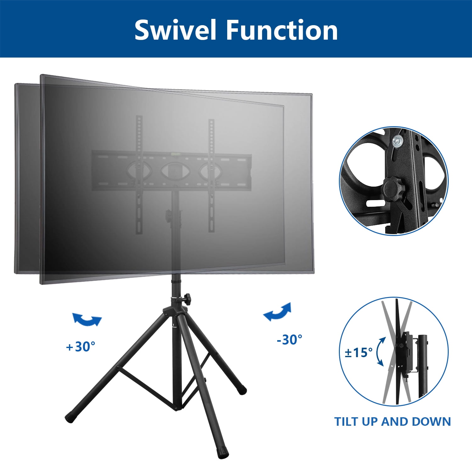 RTVR Portable TV Tripod Stand for 23-75 inch Flat Screens, Black TV Mount Stand for Outdoor Outside, 31.5 x 74.9 x 31.5"