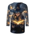 thumbnail image 5 of Xdegoge Women's Magic Spellbook Graphic Tees Halloween Shirts 3/4 Sleeve Crewneck Casual Fall Tops Starlight Witch Print Comfortable Pullover for Autumn Festival Wear, 5 of 5