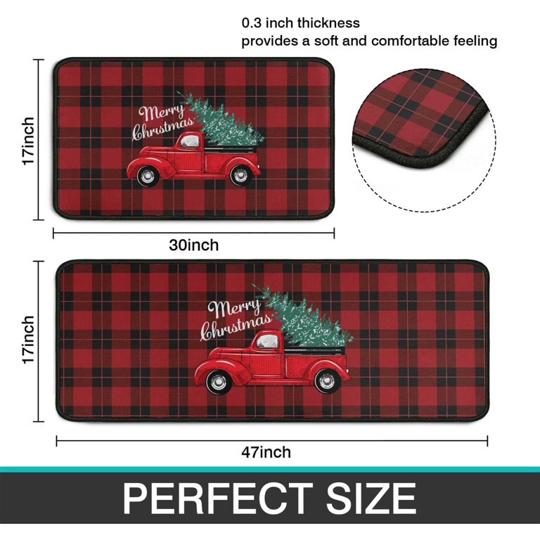 Christmas Red Truck Kitchen Mat, Home Decor Buffalo Plaid Christmas Kitchen  Rugs