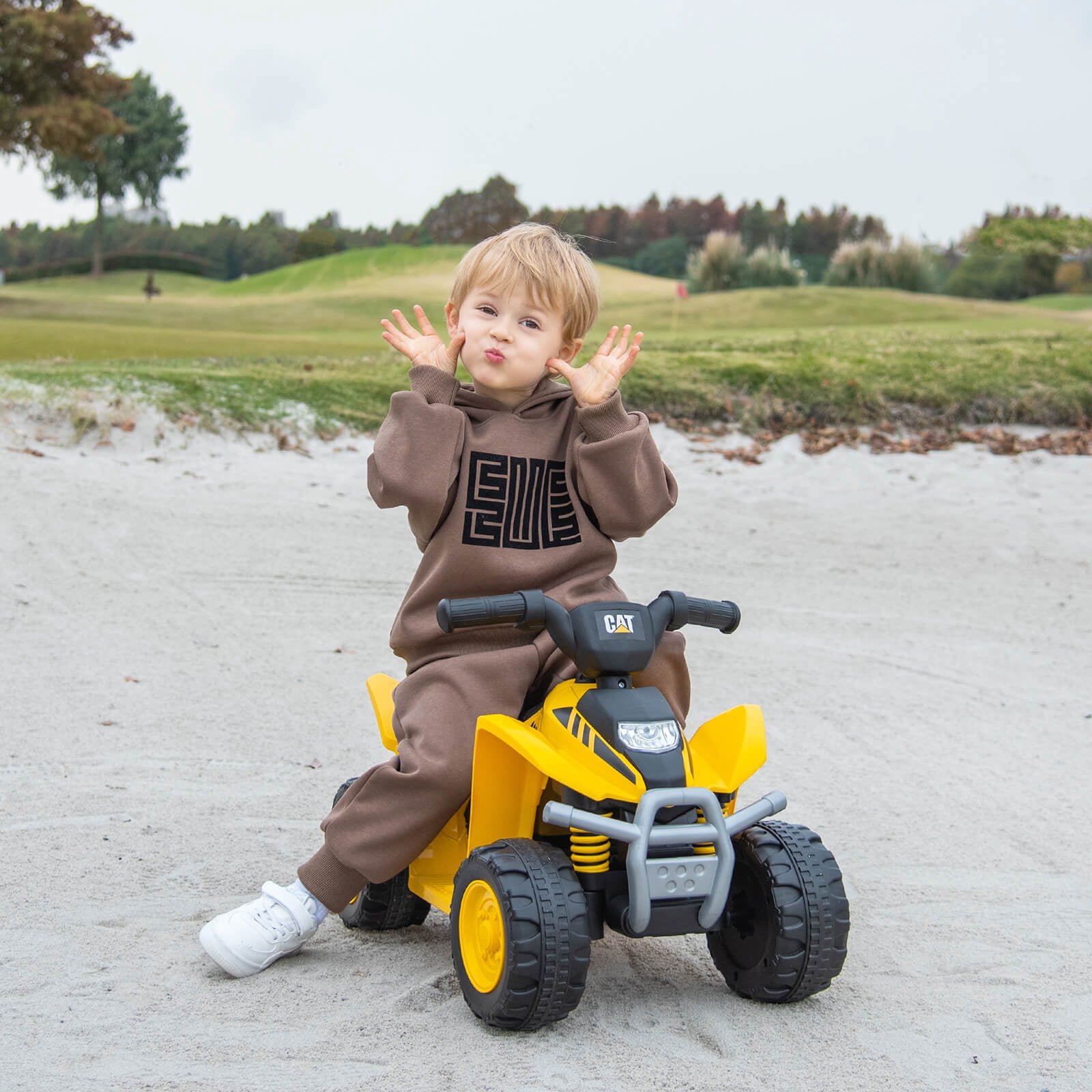 Infans CAT Licensed Kids Ride on ATV with Horn Sound LED Headlight Foot Pedal