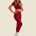 thumbnail image 6 of DHFJKG 2 Piece Workout Sets For Women Gym Outfits Short Sleeve Backless Crop Top High Wasited Leggings Sets Summer Yoga Clothes, 6 of 7