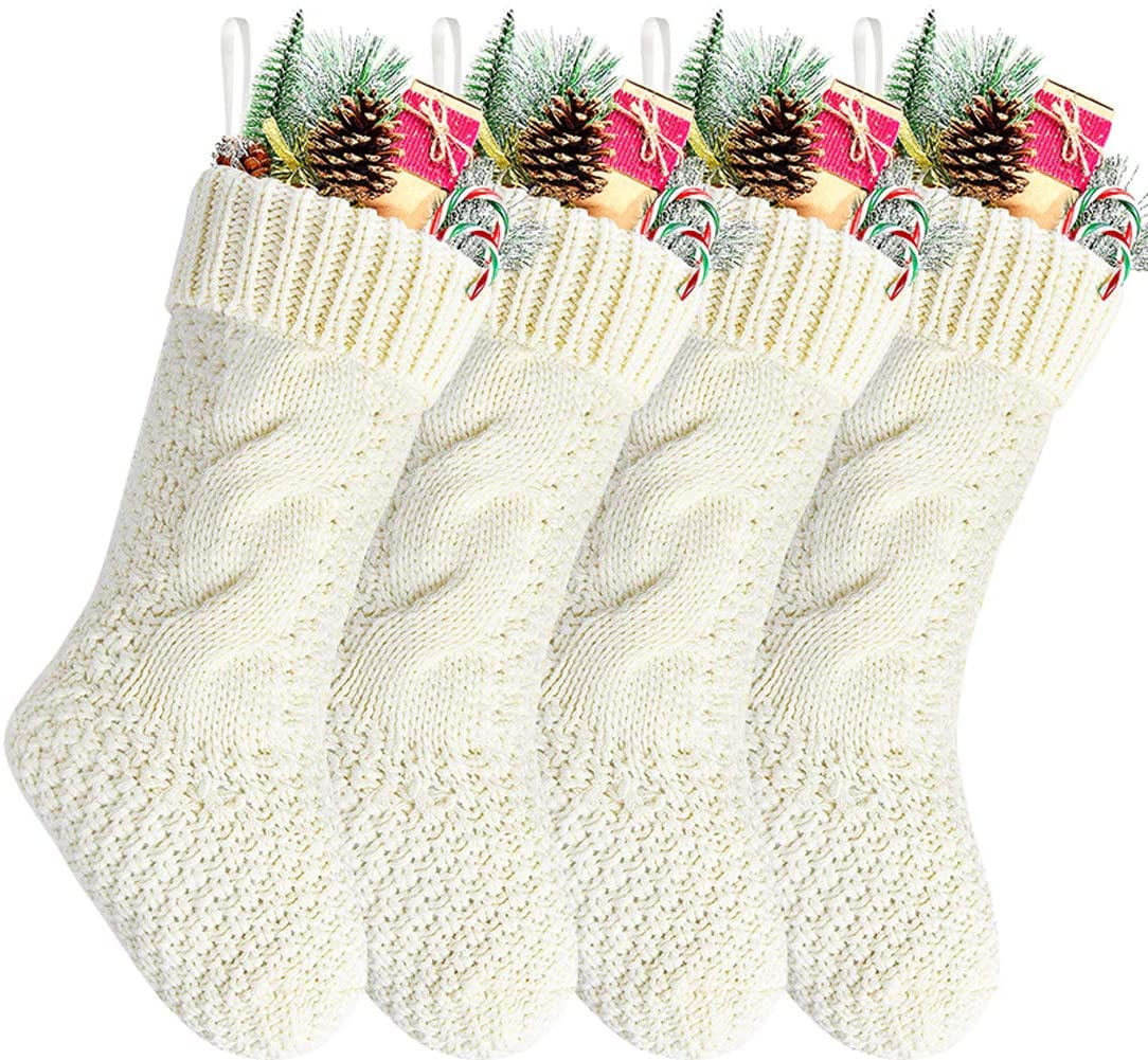 Wofair Unique Ivory White Knit Christmas Stockings, 4 Pack 14 inches