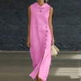 thumbnail image 4 of Women's Solid Linen Sleeveless Long Shift Dress with Side Slit Casual, 4 of 7