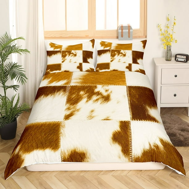 YST Highland Cow Comforter Cover Brown Cowhide Bed Sets, Cow Print
