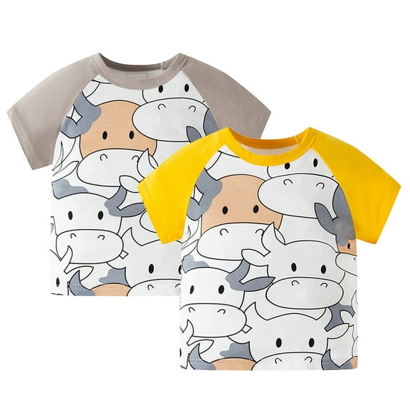 Esaierr Kids Toddler Boys Girls Short Sleeve T-Shirt Tees 1-8 Years Baby Summer Soft Cotton TShirts Tees Neutral Kids Print Cow Cartoon T-Shirt