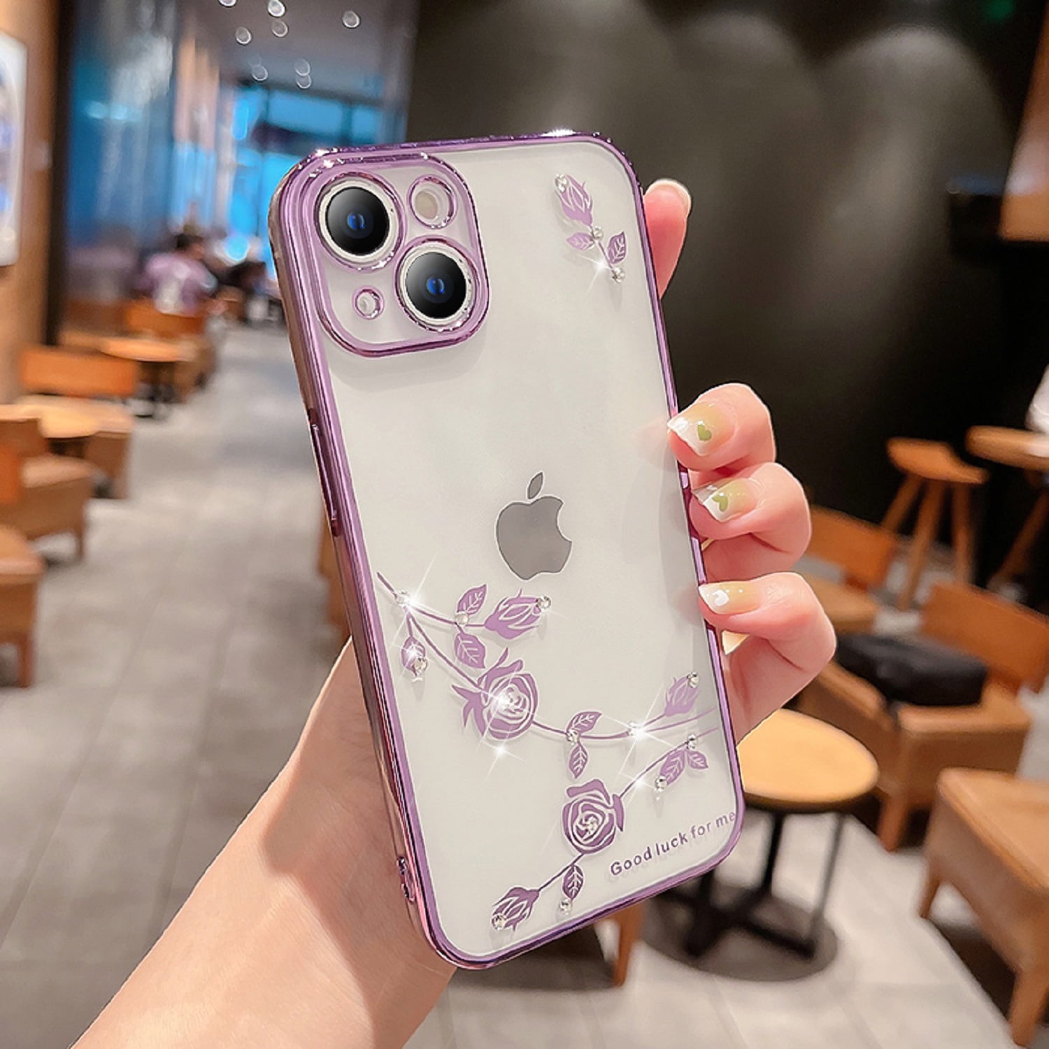 Flower Clear Case for iPhone 13 6.1 Inch, Slim Electroplated Silicone  Protective Shockproof Transparent Phone Cover for iPhone 13 Women  Girls,Purple