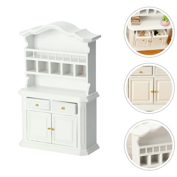 OUNONA  Miniature Display Cabinet Doll House Furniture Dollhouse Model Small Micro Scene White