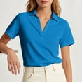 thumbnail image 5 of Womens V Neck Collared Shirts, Short Sleeve Business Dressy Casual Tops, Summer Flowy Trendy Tees, 5 of 8