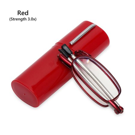 Men and Women Anti Eyestrain Readers Spring Hinge Foldable Reading Glasses Computer Reading Eyeglasses Easy Carry with Tube Case RED STRENGTH 3.0X