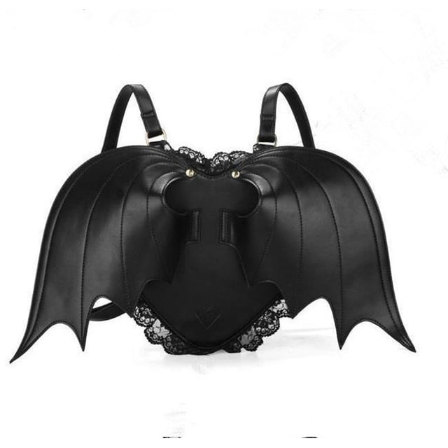 Mochila de otoño con diseño de ángel y murciélago demonio y encaje para mujer
