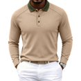 thumbnail image 2 of Mfakffe Men's Polo Shirts Classic Long Sleeve Golf T Shirt Fall Winter Big and Tall Lapel Collar Tops Work Cotton Tees (Khaki, XL), 2 of 5