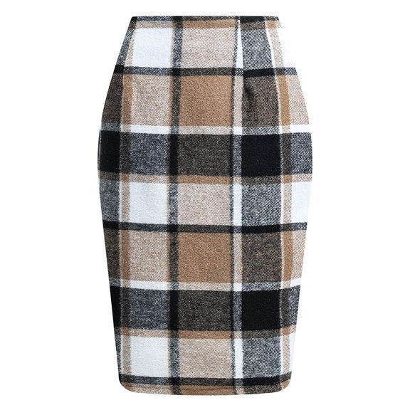 1PCS Pencil Skirt Plaid Skirt-Light Brown,brown,XXL