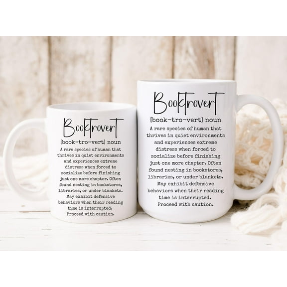 Book Lover Coffee Mug Funny Booktrovert Reader Cup, Librarian Gift, Bookworm Tea/Coffee, Book-Themed Humorous Mug