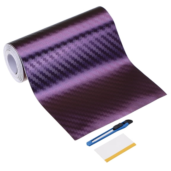 1 Set Carbon Fiber Vinyl Wrap 1.97" x 16ft Self-Adhesive Car Sticker Waterproof Wrap Roll for DIY Decor Automotive Exterior Interior Protection with Scraper Tool, Purple Blue