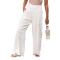thumbnail image 2 of Chouyatou Women's Smocked Elastic High Waisted Cotton Linen Loose Fit Wide Leg Beach Trousers Pants Palazzo with Pockets White XXL, 2 of 4