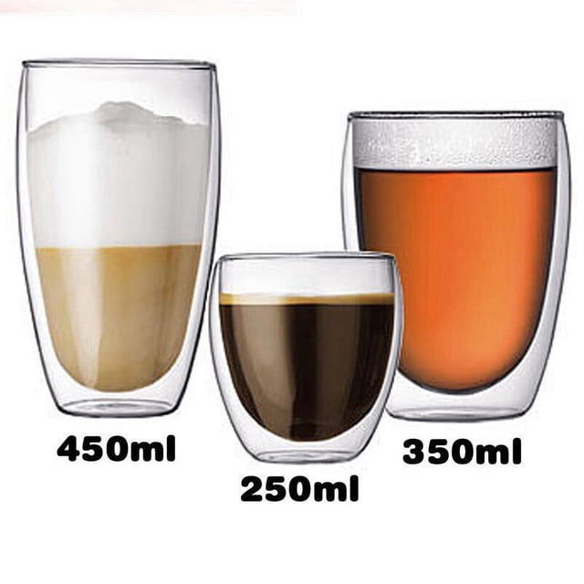 Nuevo 1/4/6 Uds vaso de chupito de doble pared taza de café Espresso de doble pared 80ml /250ML/350ML/450ML Ormromra 2030122-3