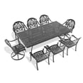 thumbnail image 3 of 9-Piece Cast Aluminum Outdoor Dining Set with 2 Swivel Chairs, 6 Armchairs & Weather-Resistant Rectangular Table - Black Patio Furniture for Backyard Entertaining, 3 of 9
