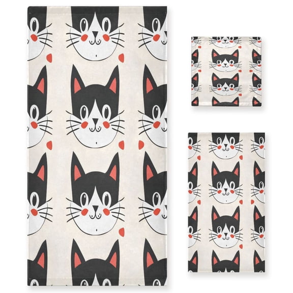Three-Piece Towel Set Face Towel Towel Set Hand Towel Bath Towel Cotton Bath Towels Bath Towel Sets Hand Bath Towels Black Cat Face