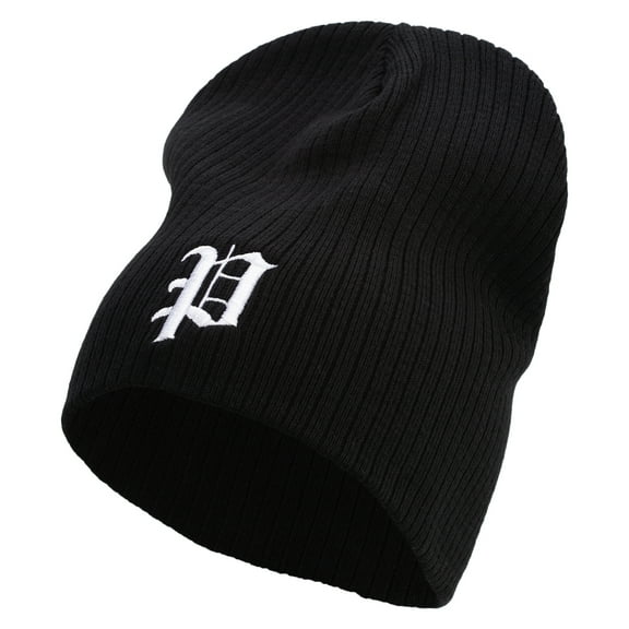 Old English P Embroidered Big Size Cotton Short Beanie - Black XL-3XL