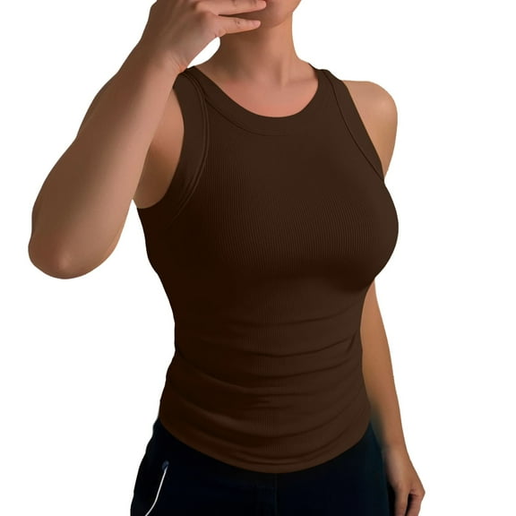 Fshinging 2025 Women Summer Tops Solid Color Sleeveless Backless Sport Casual Slim Women Tunic Top