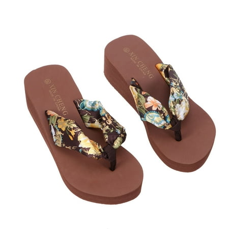 

1 Pair Women s Word Slippers High Heel Wedges Casual Travel Simple Beach Shoes Bohemian Outgoing Sandals Slippers Size 39 (Brown)