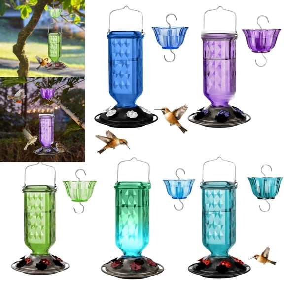 Hummingbird Feeder for Outdoor Hanging, 24 Ounces, 6 Feeding Ports, Bird Nectar Feeder for Garden Décor, Ant Moat Included