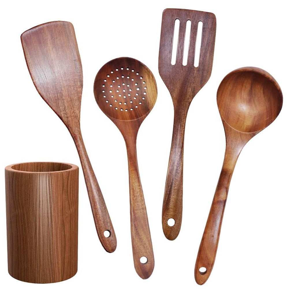 Practical Kitchen Cooking-Tools Solid Wood Teak Spoons Spatula Wooden Utensils 