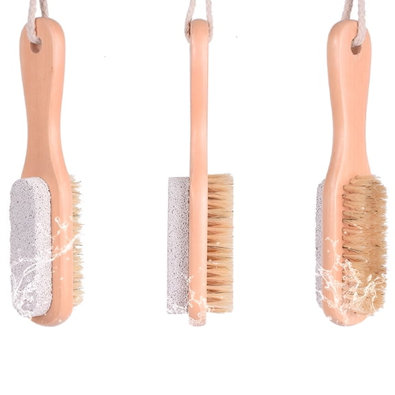 ACDANC Wooden Foot Scrubber Brush Pumice Stone Natural Bristle Exfoliate Feet Care Tool