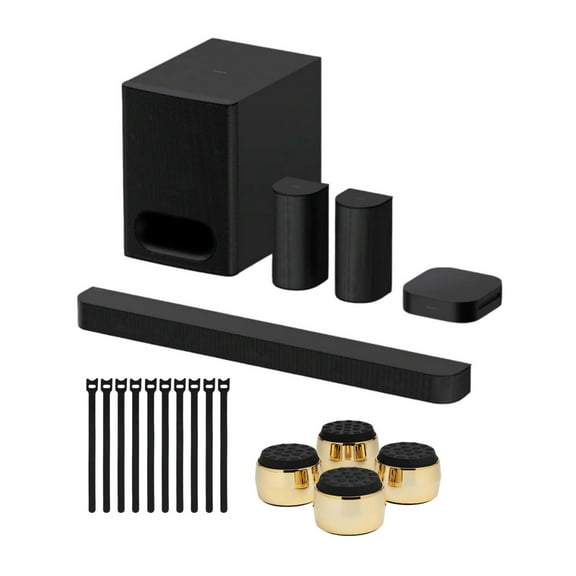 Sony BRAVIA Theater System 6 5.1ch Dolby Atmos Soundbar System Bundle with Subwoofer Isolation Feet and Cable Ties (3 items)