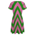 thumbnail image 5 of Pink Green Zig Zag Pattern Short Sleeve Dress Women Summer Evening Dresses Ladies Sundress, 5 of 7
