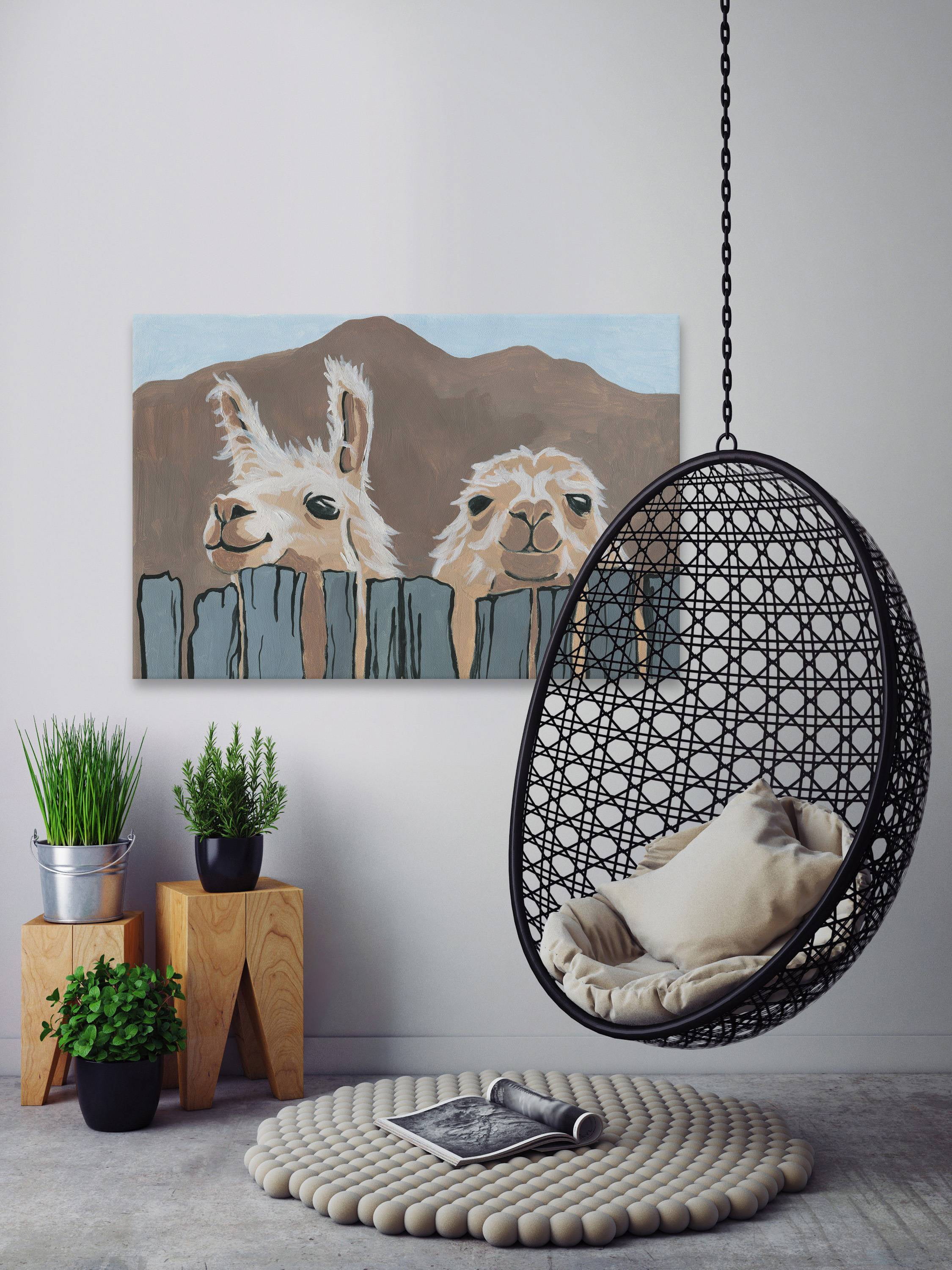 Marmont Hill Peekaboo Llamas 12 in x 18 in Painting Canvas Art Print, by Marmont Hill