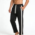 thumbnail image 6 of CLOISE Mens Trousers with Pockets Drawstring Mid Waist Straight Leg Long Pants Elastic Waist Color Block Baggy Travel Vacation Outfits Black M, 6 of 6
