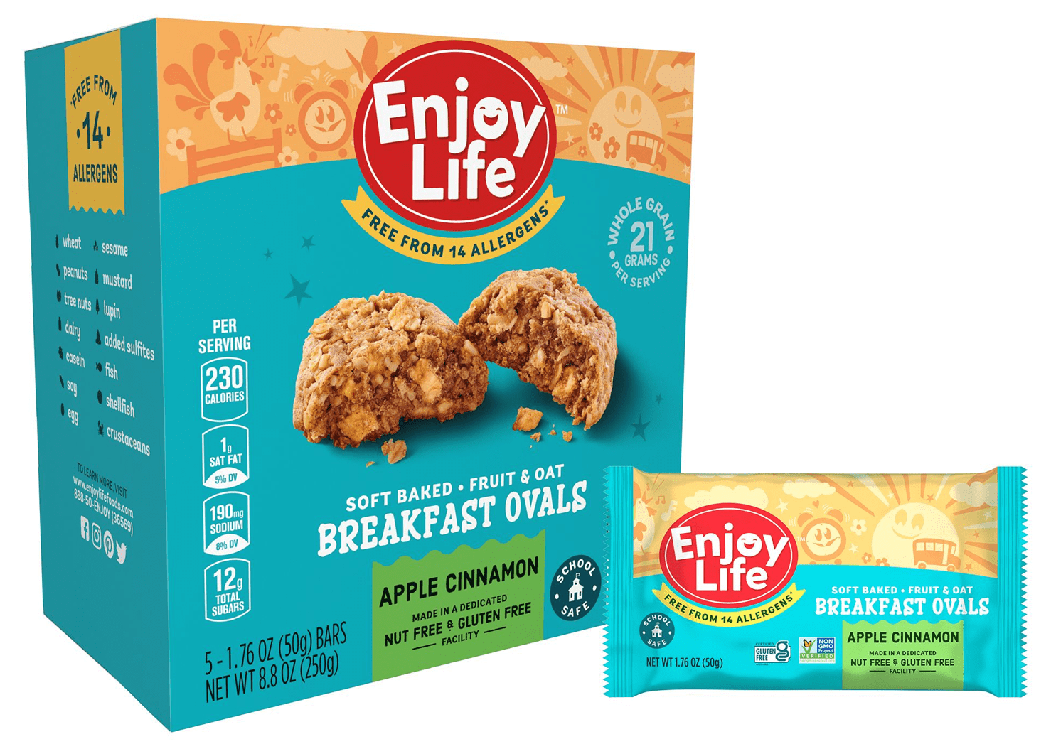 Enjoy Life Apple Cinnamon Soft Baked Fruit & Oat Breakfast Ovals, 1.76 oz, 5 count
