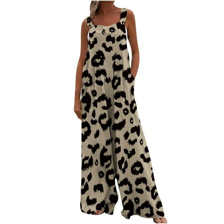 

Mrat Women Elastic Waist Trouser Fashion Jumpsuit Ladies Print Jumpsuit Pajamas Casual Buttons Pocket Wide Leg Long Pants Loose Pants Female Casual Khaki XXL