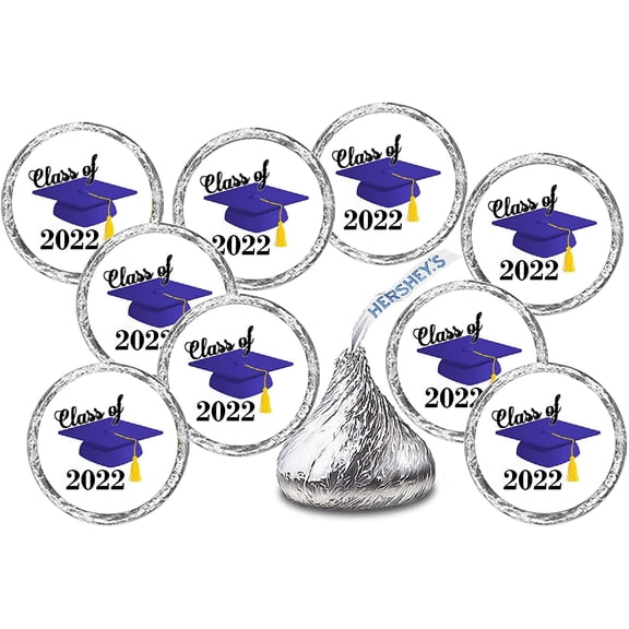 216 Graduation Party Cap Class of 2022 Favor Kisses Stickers Labels Stickers (Blue)